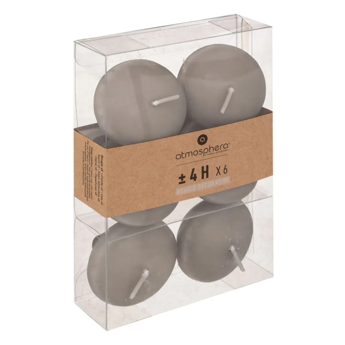 Lot de 6 bougies flottantes gris taupe 25g