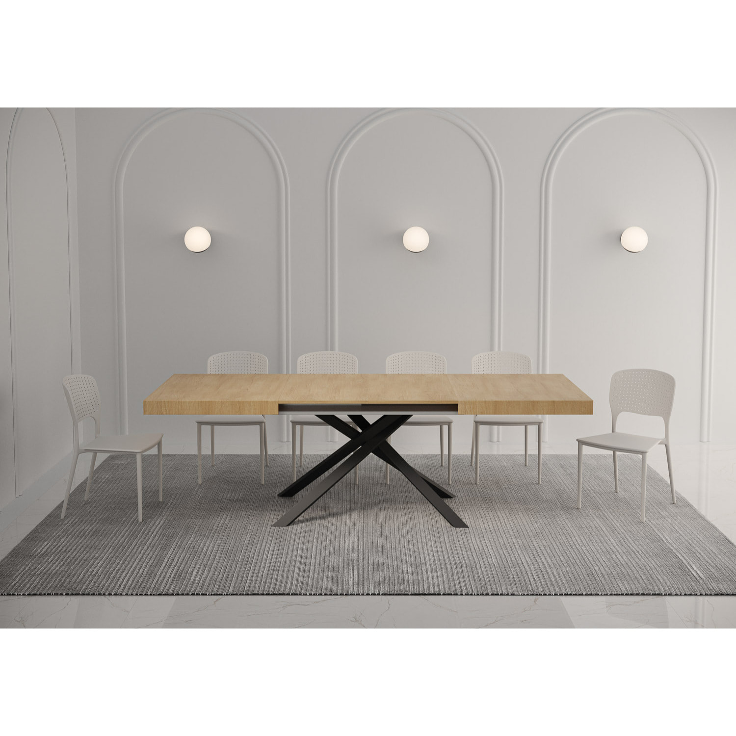 Table extensible 90x140/400 cm Karida chêne nature pieds anthracite