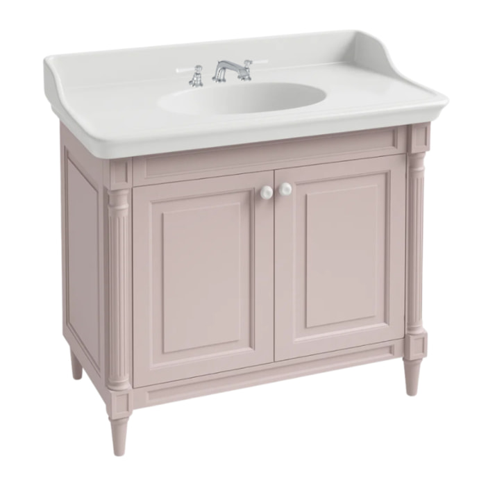 Pack meuble vasque 3 trous Cléo 1889 rose velours + mélangeur poignés chrome