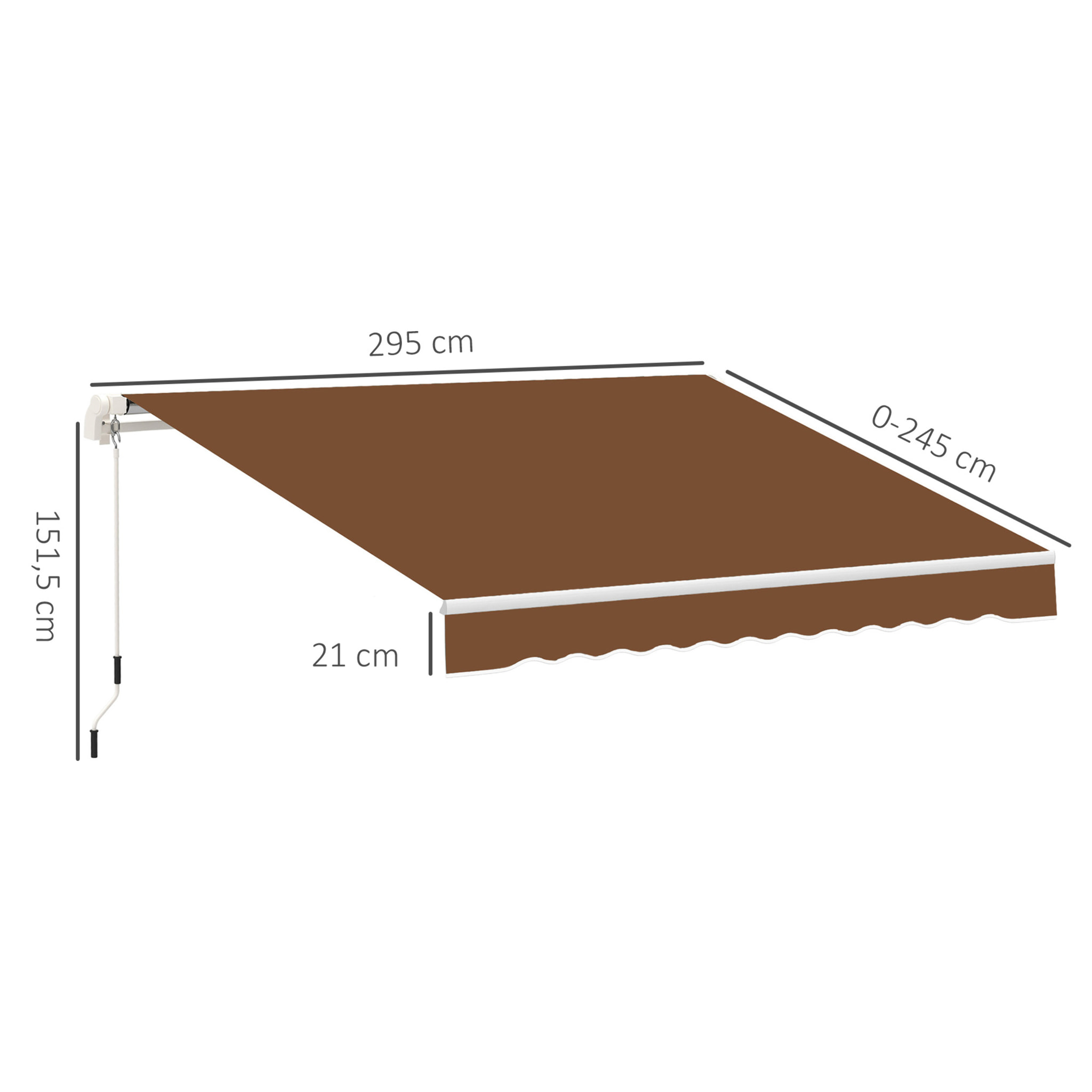 Toldo Manual Retráctil 295x245 cm Toldo para Balcón con Manivela de Metal Impermeable y Anti-UV Toldo Enrollable de Exterior para Jardín Terraza Ventanas Café