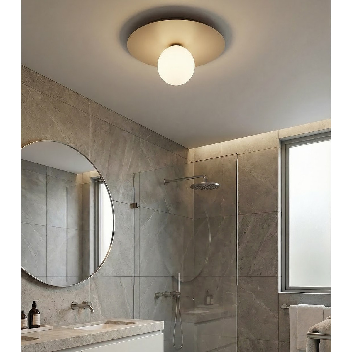 Lampada da soffitto Solar in acciaio moka e vetro opalino