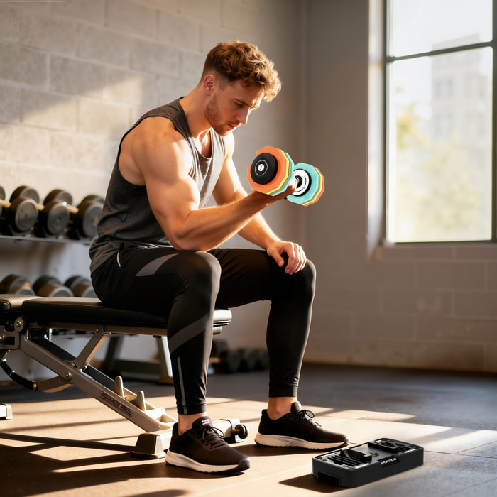 Haltère réglable 5Kg min. 25Kg max. socle rangement inclus multicolore