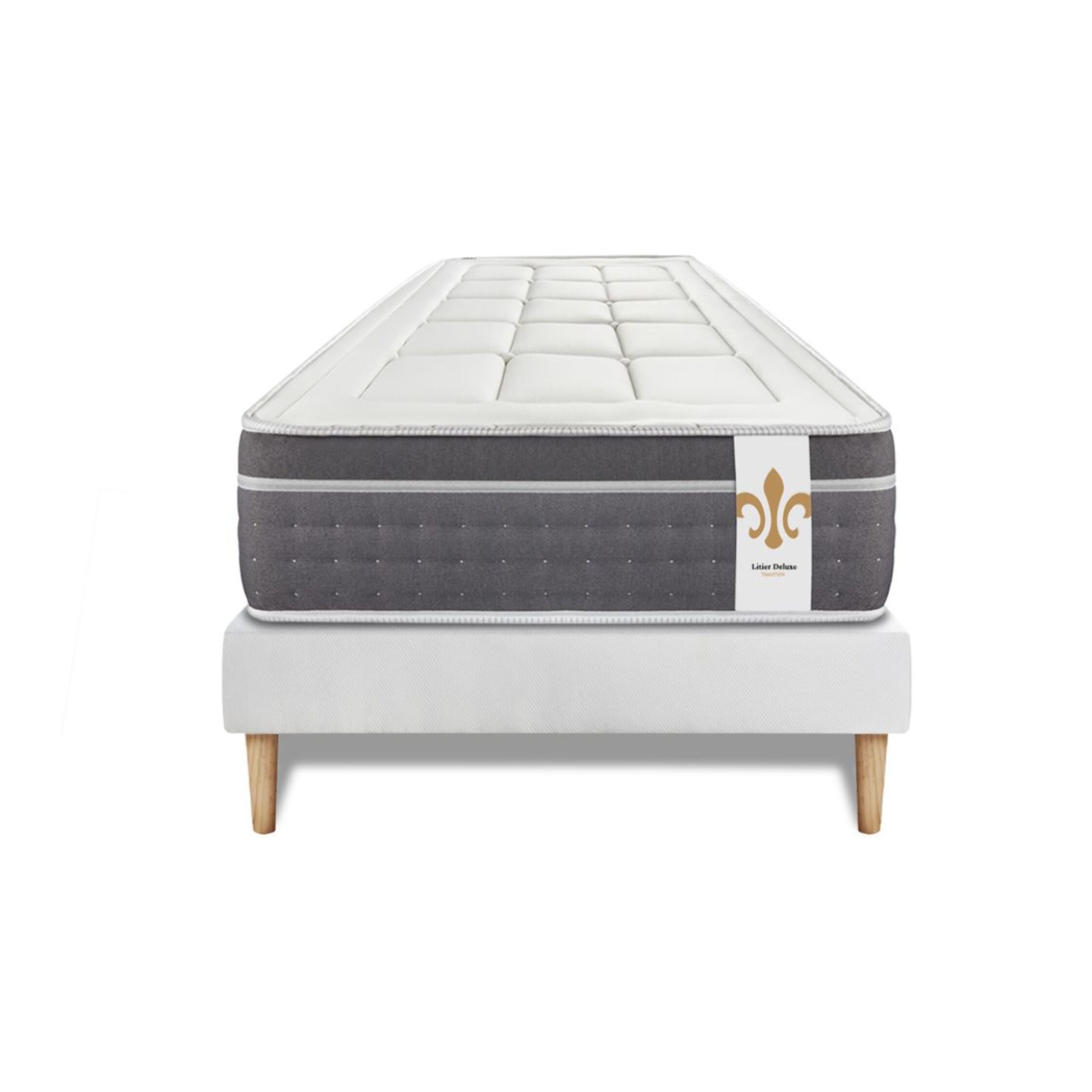 Ensemble Matelas Trente - 30cm - Ressorts ensachés et mémoire de forme - Confort hôtelier - Sommier kit Blanc