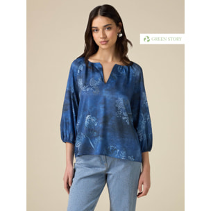 Oltre - Blusa de raso estampado ecológico - Azul