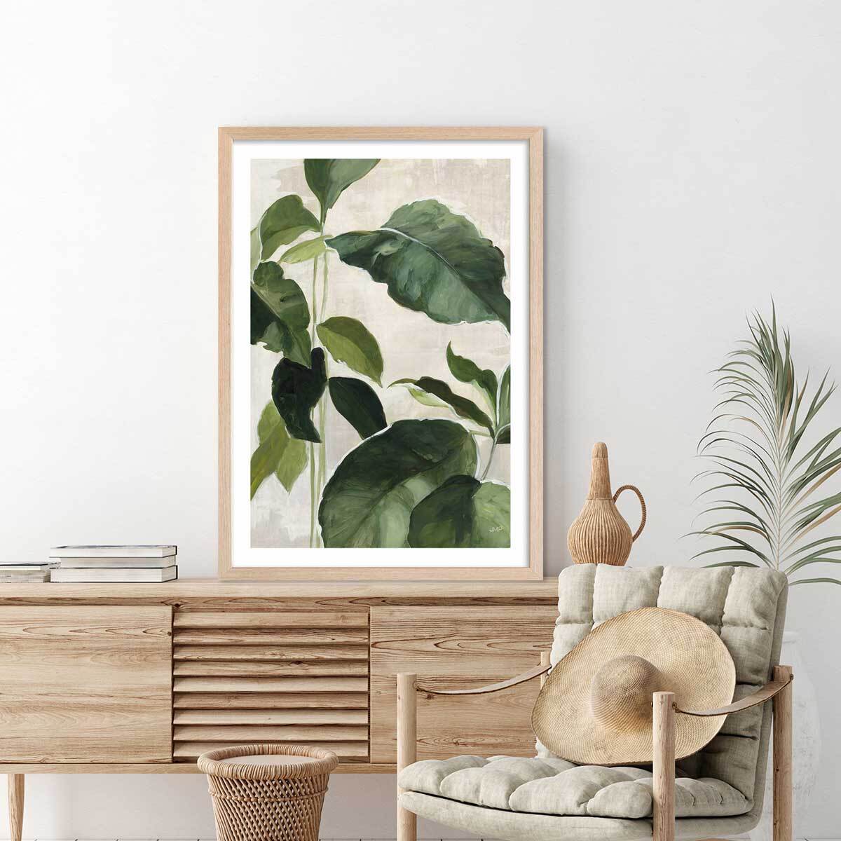 Poster Aquarelle botanique Affiche + cadre en bois - Chêne