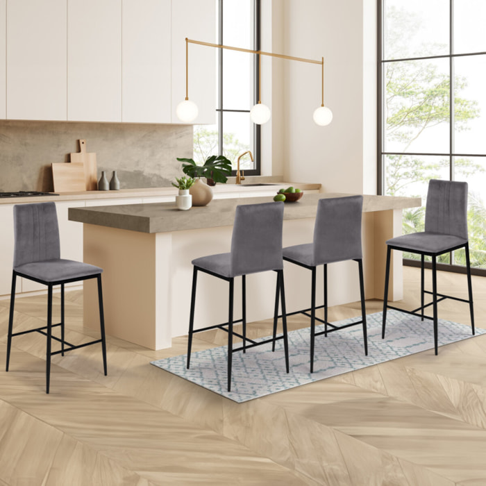Tabourets de bar glam Jade en velours - Gris anthracite