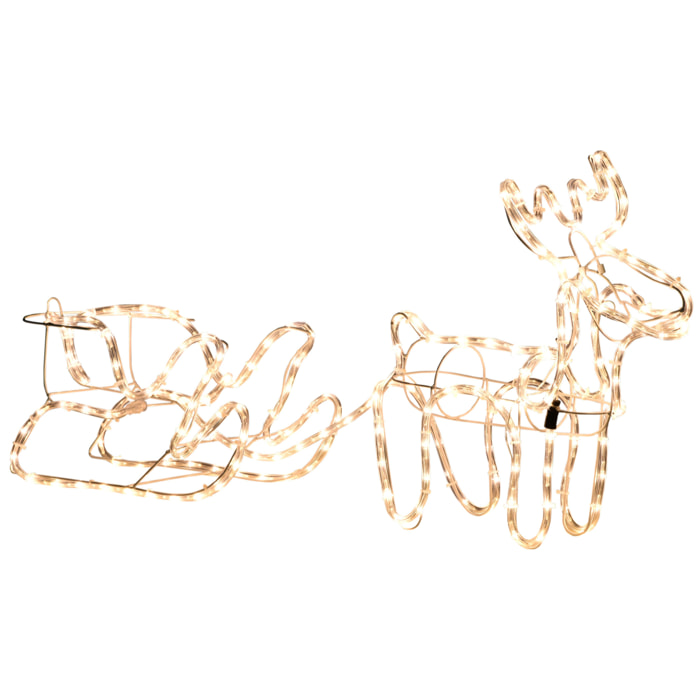 Silhouette renne lumineux avec traîneau - renne et traîneau lumineux de Noël - décoration LED extérieure de Noël - 192 LED blanc chaud