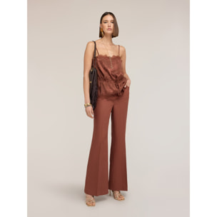 Motivi - Top de raso jacquard con encaje - Marrón