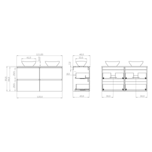 Conjunto de Baño Yinu | 121 cm Negro - Solomon | Cuatro Cajones | Lavabo sobre Encimera | No incluye Espejo | Alday