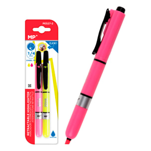 SET MARCADOR FLUORESCENTE RETRÁCTIL 2 Uds. Amarillo y rosa.