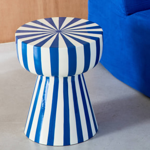 Table d'appoint. bout de canapé. table de chevet. acier émaillé rayures bicolore. bleu et blanc. Ø34 x H41cm