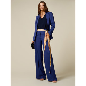 Oltre - Pantalones palazzo de satén de lyocell - Azul