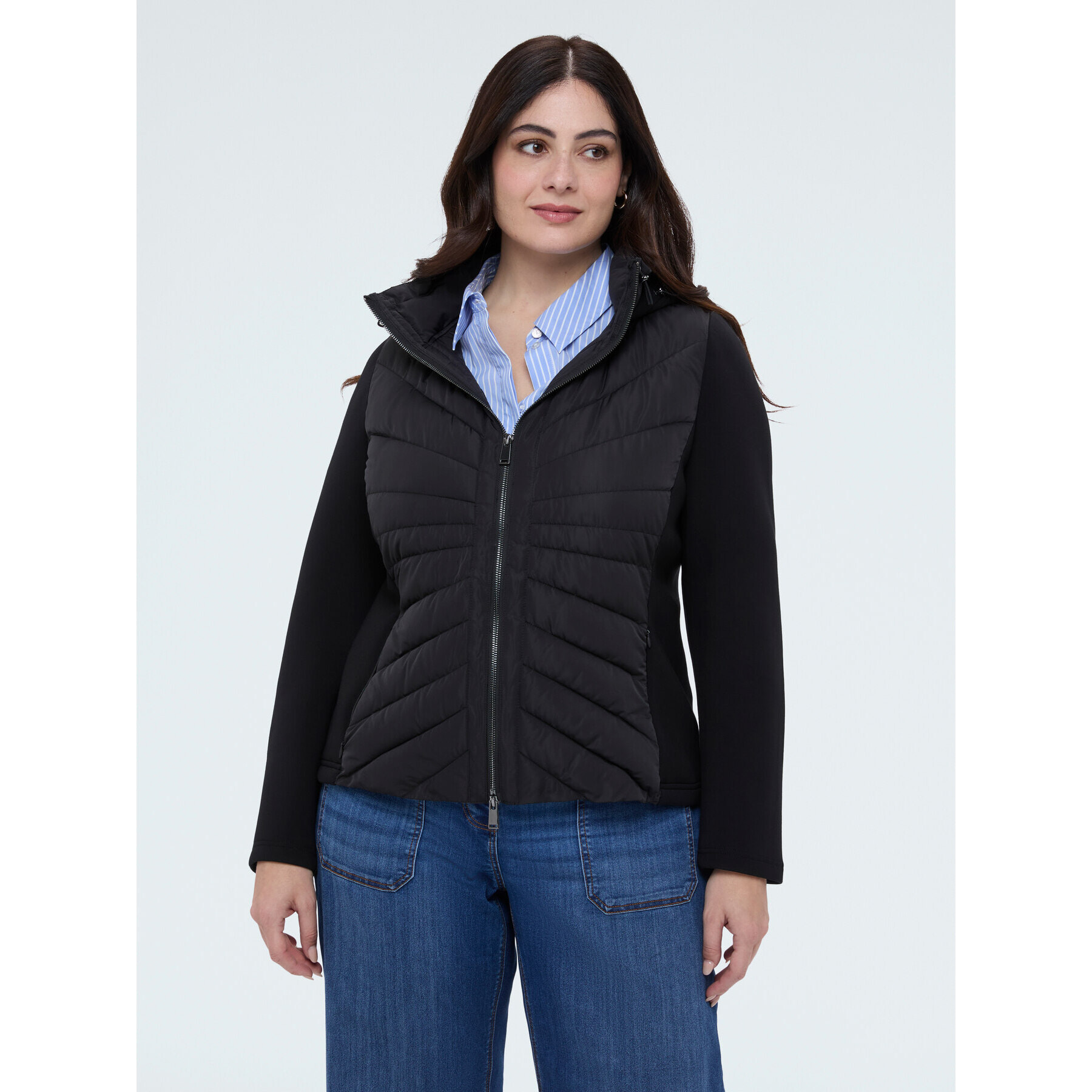 Fiorella Rubino - Plumífero bimaterial acolchado chevron - Negro