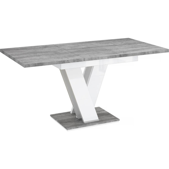 Table repas extensible "Masiv" - 120/160 x 80 x 75 cm - Béton/Blanc brillant