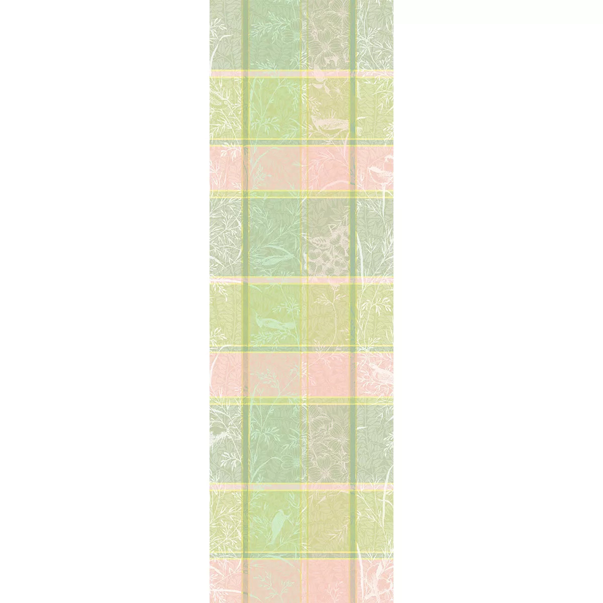 Chemin de table pur coton motif jacquard rose vert Mille printemps eclosion