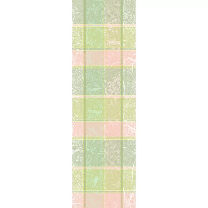 Chemin de table pur coton motif jacquard rose vert Mille printemps eclosion