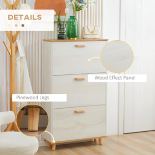 HOMCOM Armario de Zapatos Moderno Mueble Zapatero con 3 Cajones Abatibles para 12 Pares de Zapatos y Estante Ajustable para Pasillo Entrada 70x23,5x122 cm Blanco