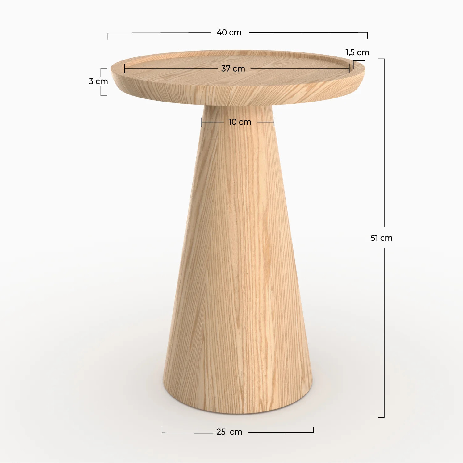 Table d'appoint en placage chène blanc, D40 cm - Côme