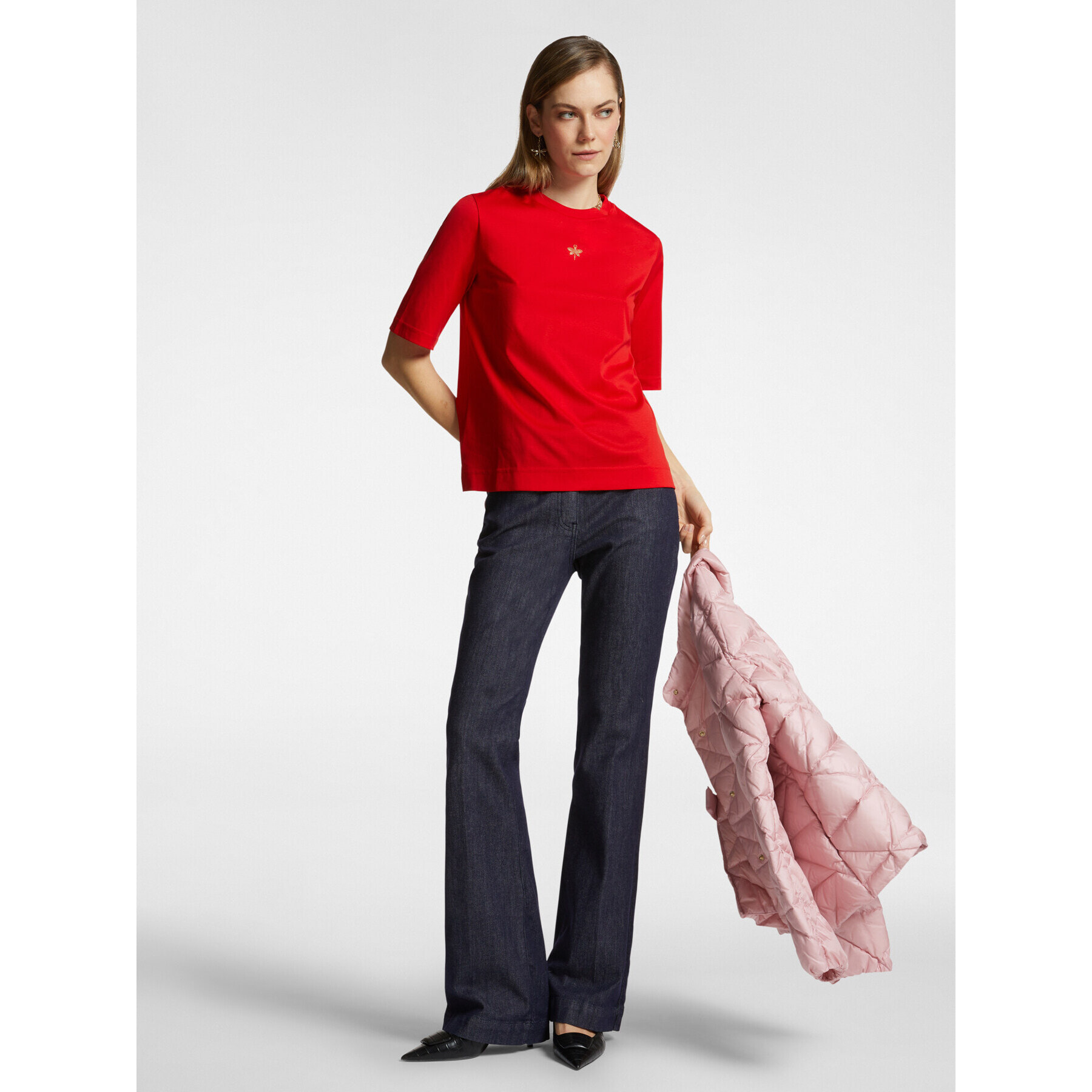 Elena Mirò - T-shirt con piccola libellula in strass - Rosso