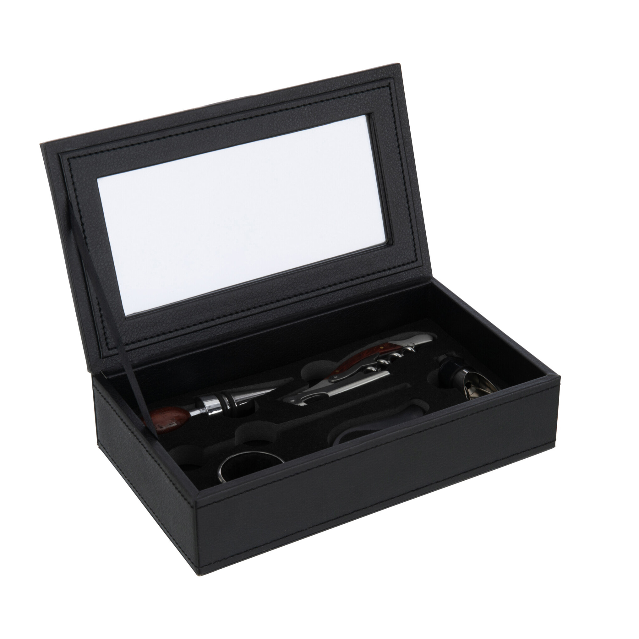 J-Line accessoires vin 6 pièces - simili cuir - noir