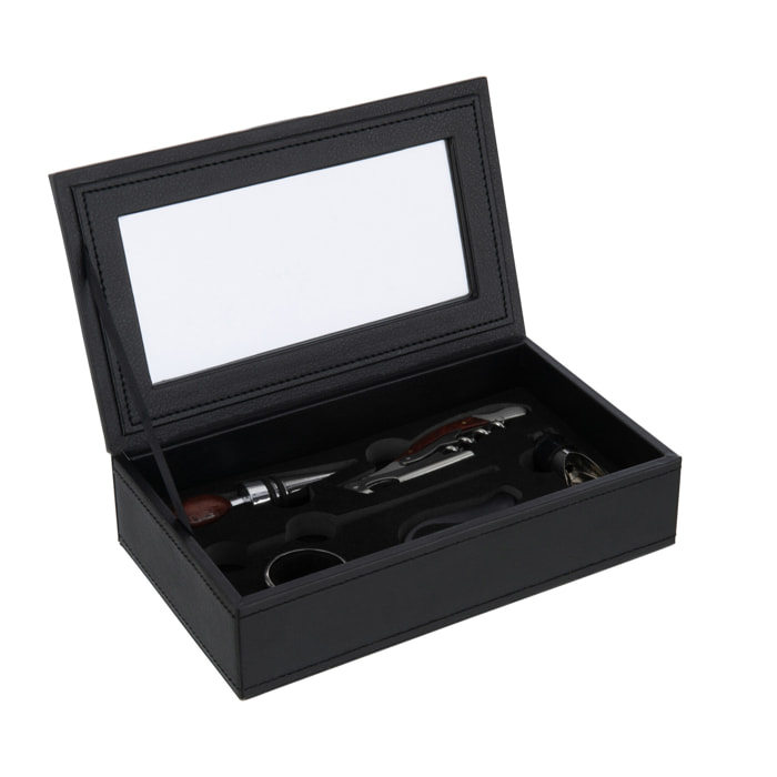 J-Line accessoires vin 6 pièces - simili cuir - noir