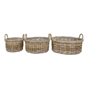 Set 3 cestini Kuta in rattan kubu naturale