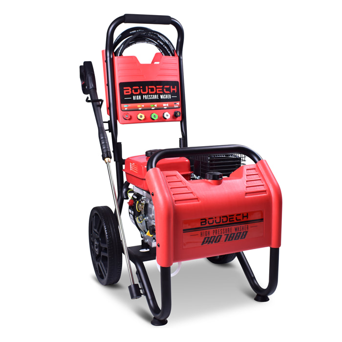 Idropulitrice termica ultra-potente con motore a scoppio OHV 7hp 4T con 5 ugelli e contenitore per detergente integrato