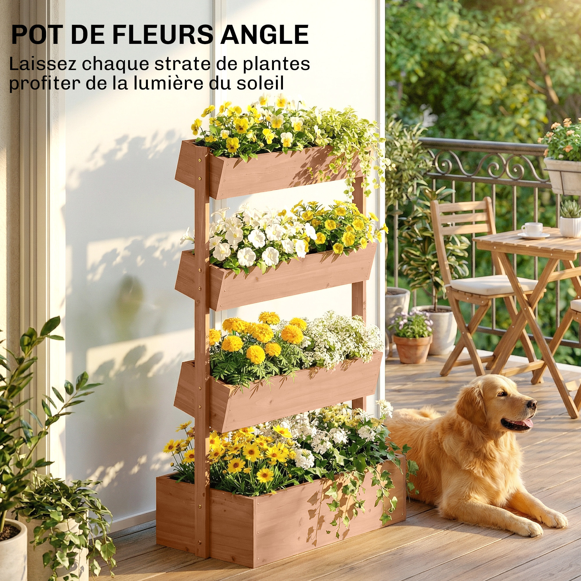 Jardinière bois pré-huilé 4 niveaux dim. 85 x 45 x 140 cm