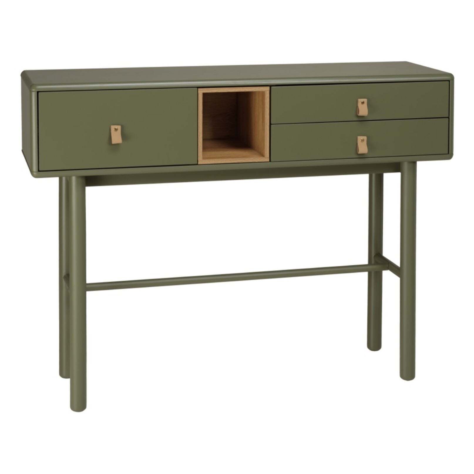 ETHAN - Console verte 3 tiroirs et 1 niche en bois naturel