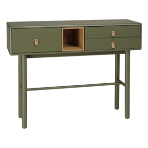 ETHAN - Console verte 3 tiroirs et 1 niche en bois naturel