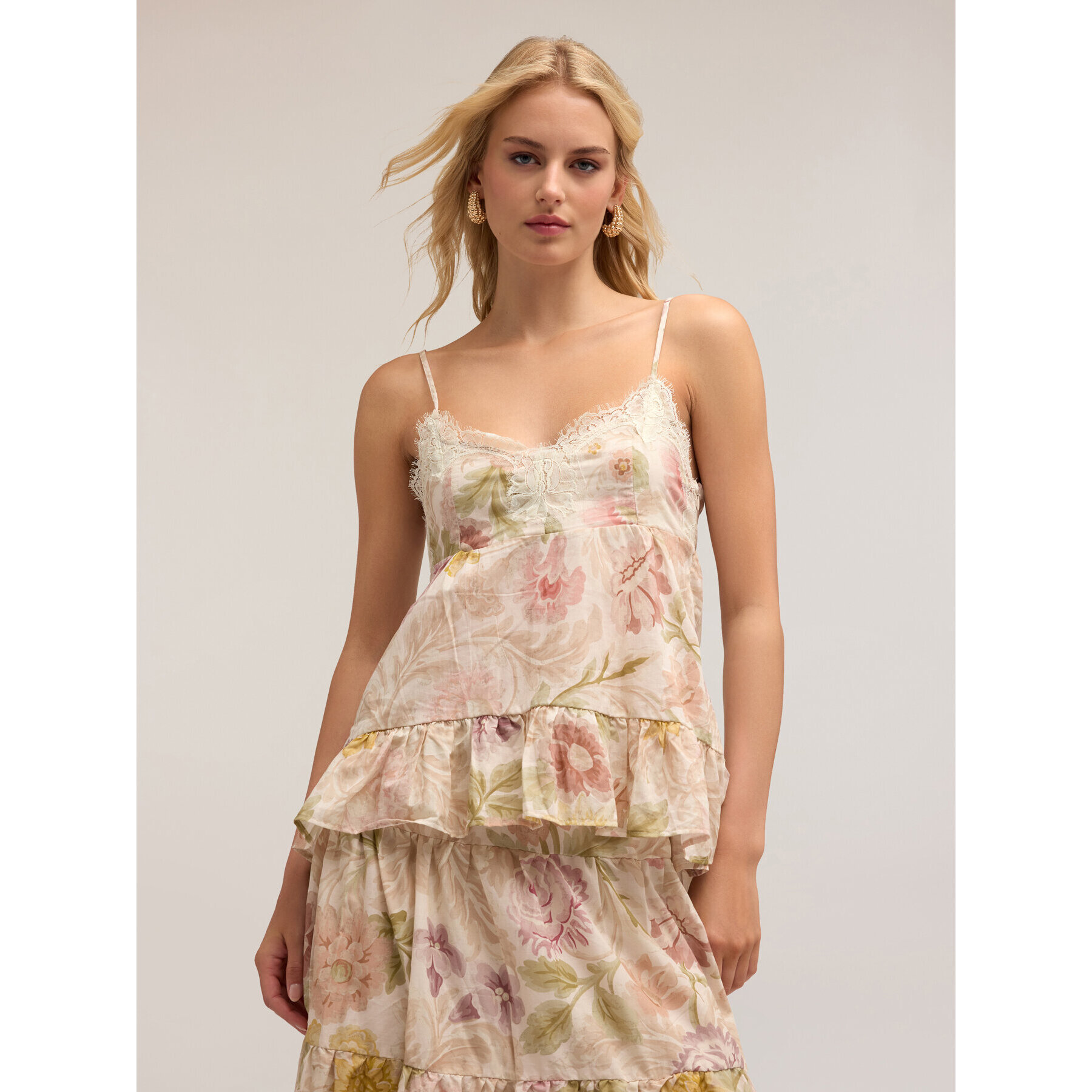 Motivi - Top de muselina de algodón con estampado floral - Rosa cipria