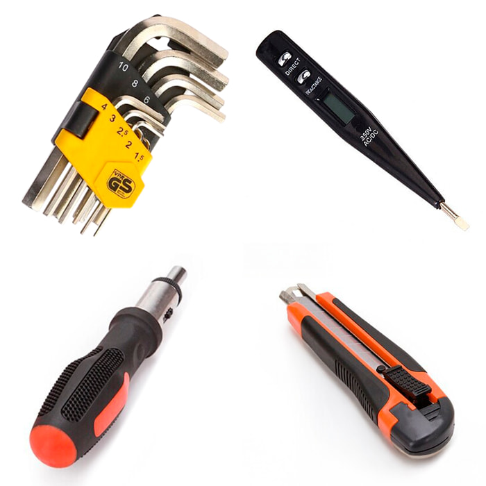 Juego de herramientas domésticas con maletín de transporte y 106 piezas