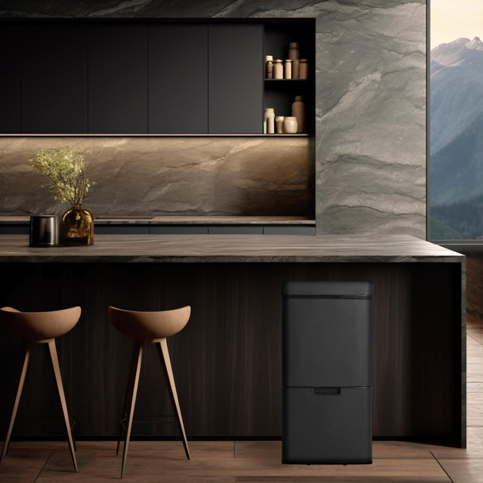 Well home papelera de reciclaje 62l (37l+25l), cubo de basura con 2 compartimentos, apertura automática con sensor, en acero inoxidable, negro