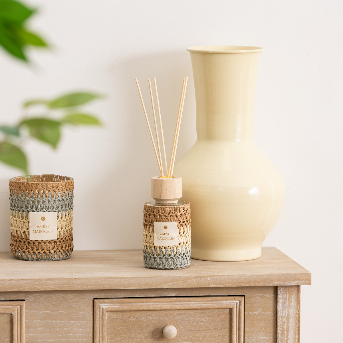 Diffuseur de parfum Zaya 220ml verre et fibres naturelles ambre