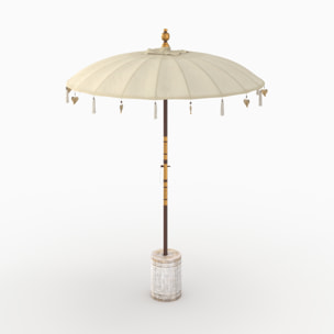 Ensemble parasol en tissu crème et pied de parasol en bois - Ali