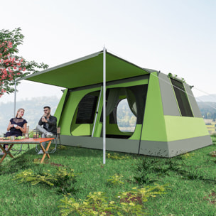 Outsunny Tienda de Campaña Familiar para 4 Personas Tienda de Camping con Mosquitera Gancho y Bolsa de Transporte Anti-UV para Pescar Senderismo Impermeable 2000 mm 405x305x225 cm Verde