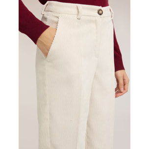 Motivi - Pantaloni con risvolto in velluto a coste - Bianco