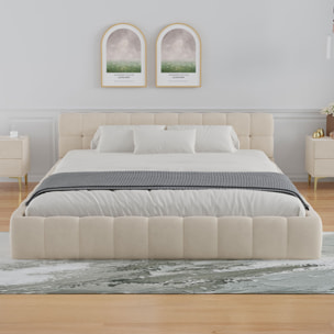 Lit style nuage 140x190cm en velours beige PRINCETON