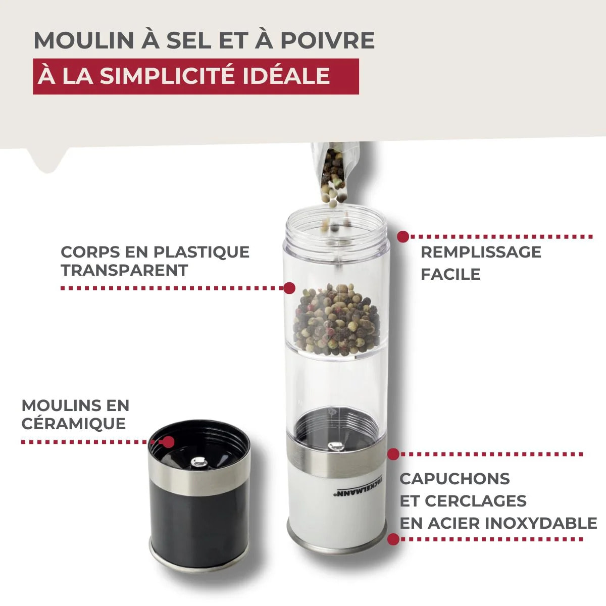 Moulin 2 en 1 à sel et à poivre Fackelmann