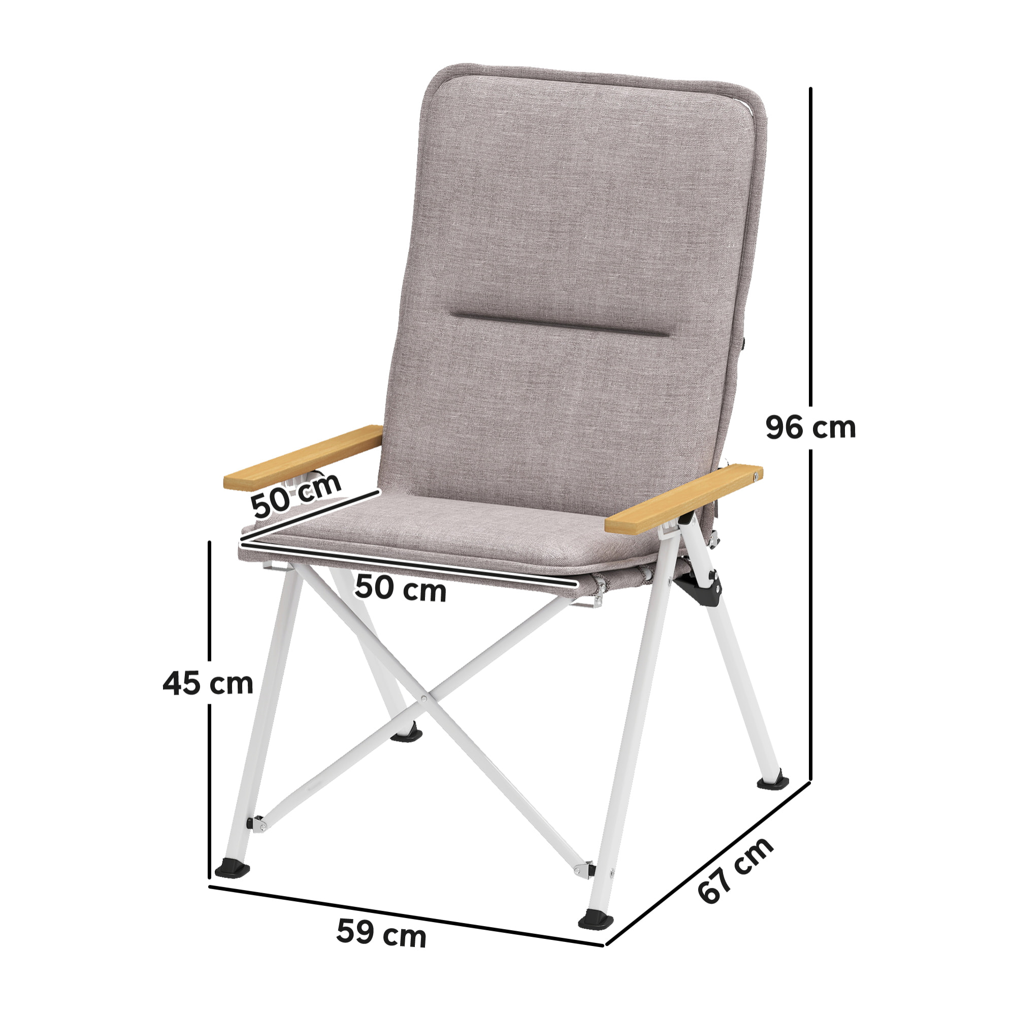 2 Sillas de Camping Plegables de Aluminio Sillas de Jardín Portátiles con Respaldo Alto Ajustable Reposabrazos de Madera y Bolsa de Transporte para Exterior 59x67x96 cm Gris Claro