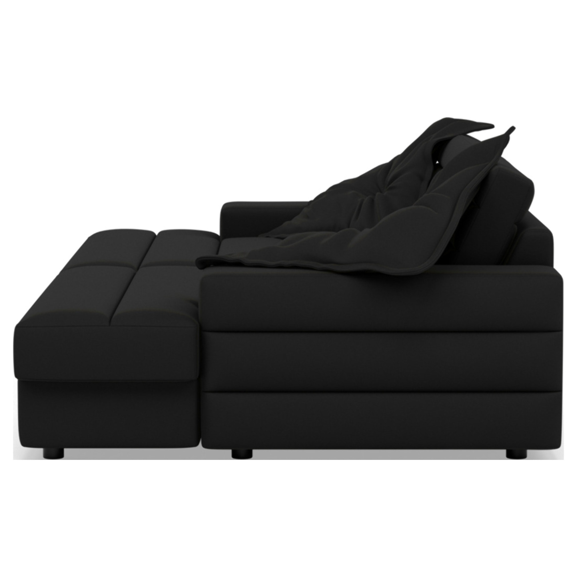 Giulia - canapé droit 4 places double méridienne - assise profonde - en tissu texturé - Noir