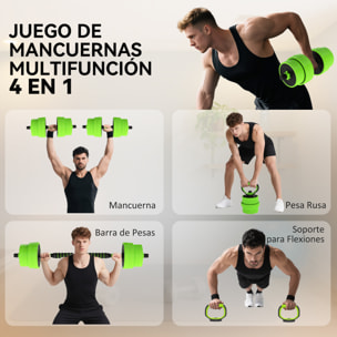 Juego de Mancuernas Ajustables, 4 en 1, 30kg, Juego de Pesas Utilizado como Kettlebell, Barra, Mancuernas o Soporte para Flexiones, Equipo de Fitness para Hombres y Mujeres, Gimnasio en Casa
