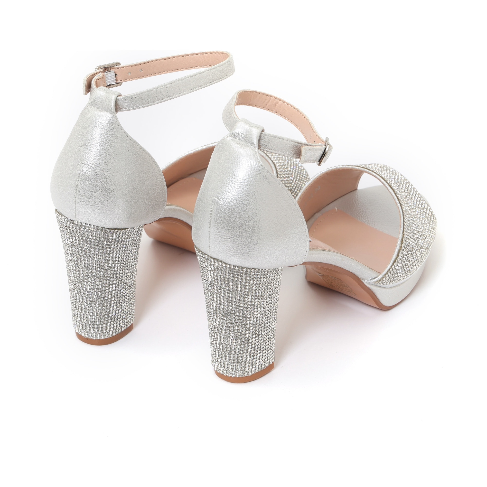 Sandali in simil pelle con tacco alto comodo ricoperti di strass