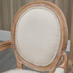 Chaise de salle à manger chaise de salon médaillon style Louis XVI bois hévéa patiné sculpté tissu beige