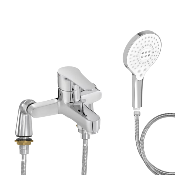 Mitigeur baignoire July + pommeau de douche Metro signature + flexible de douche métal + colonnettes Idro'Flex