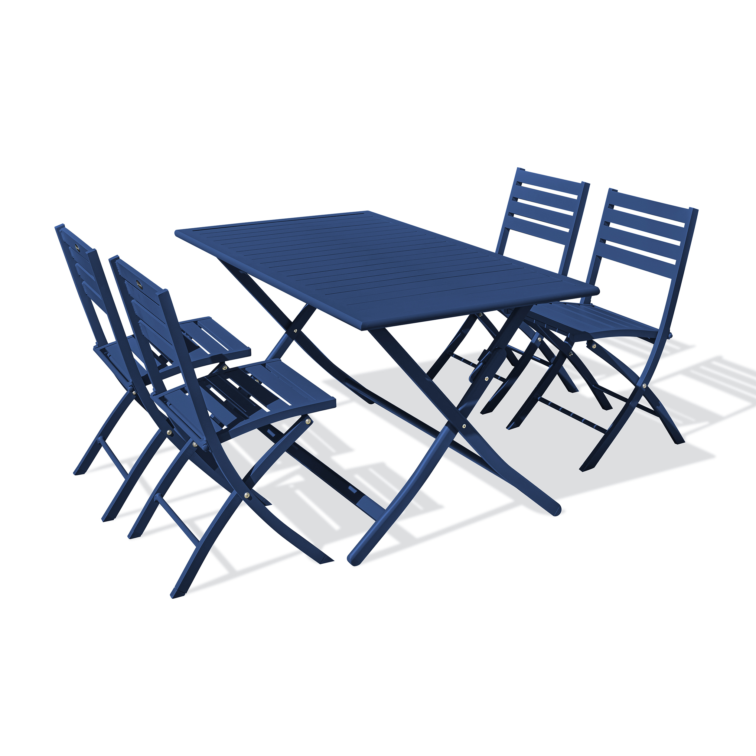 MARIUS - Ensemble repas de jardin 4 places en aluminium bleu marine