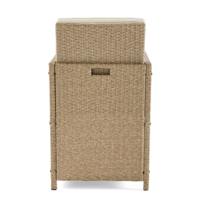 Cuba – salon de jardin encastrable en résine tressé beige - 14 places - coussins beige + housse de protection - Beige