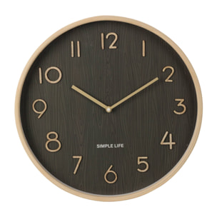 Reloj de Pared de Madera Aspecto Moderno color Marrón oscuro Ø38x5 cm