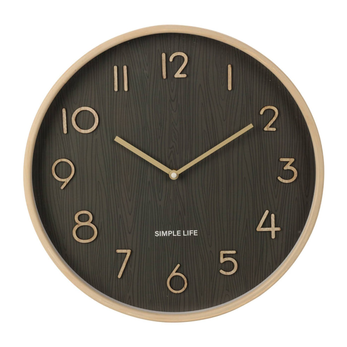 Reloj de Pared de Madera Aspecto Moderno color Marrón oscuro Ø38x5 cm