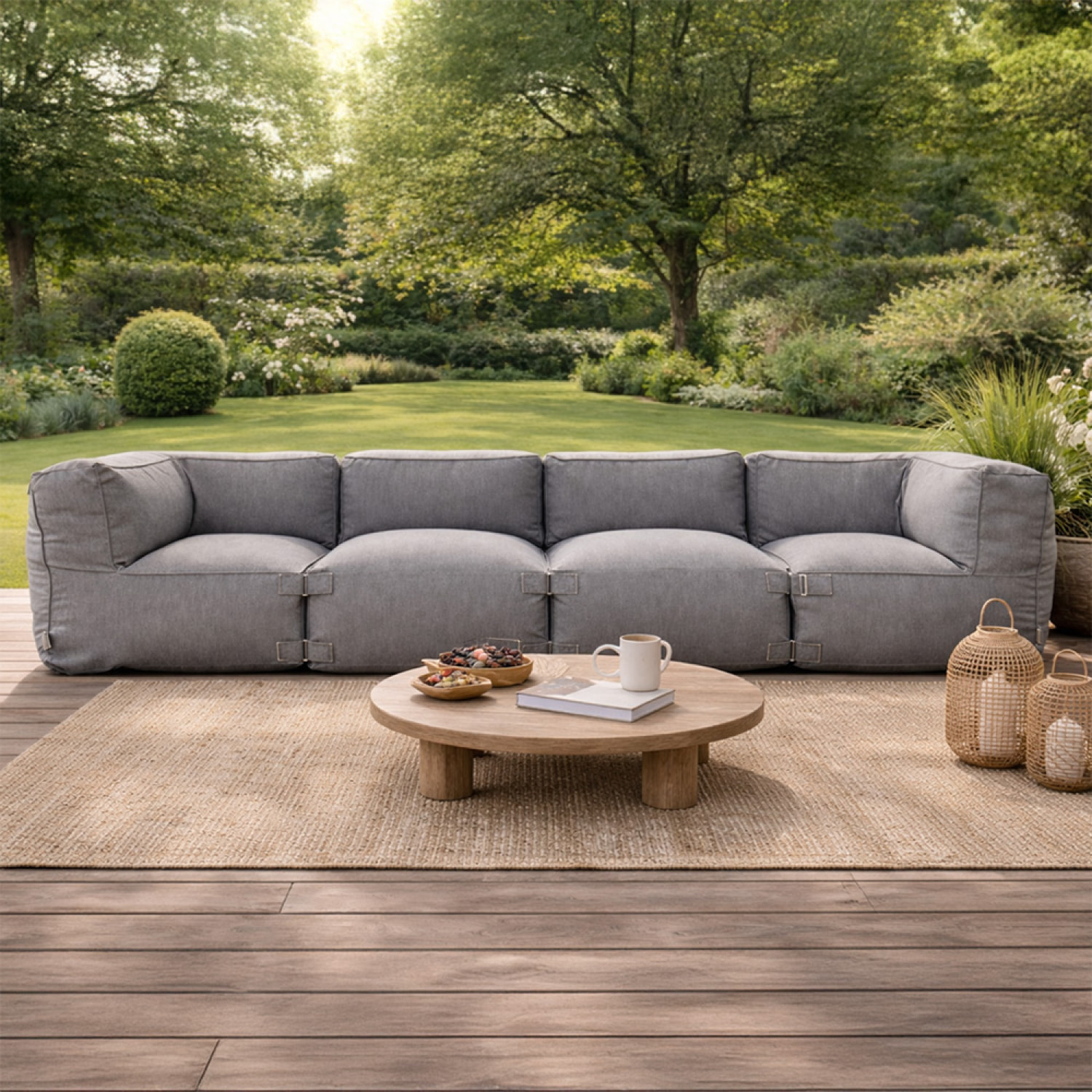 VERONE Salon de jardin modulable 4 places gris en tissu déperlant
